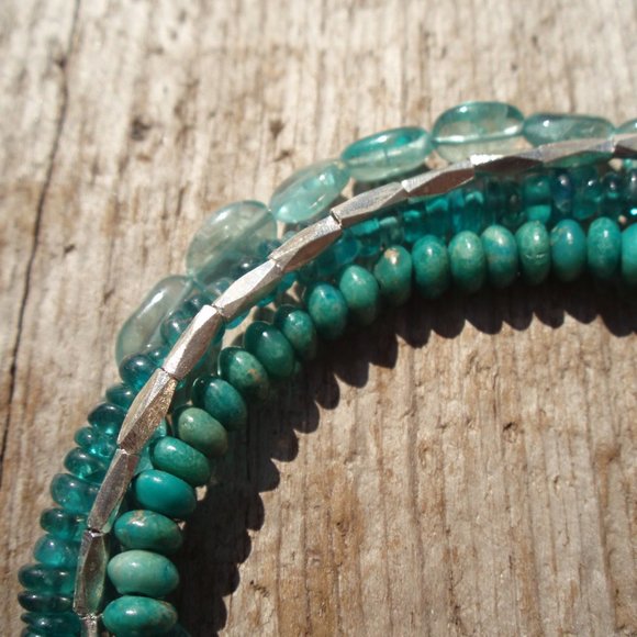 Handmade bracelets TWO DOUBLE turquoise, apatite, fine real silver - Picture 3 of 12